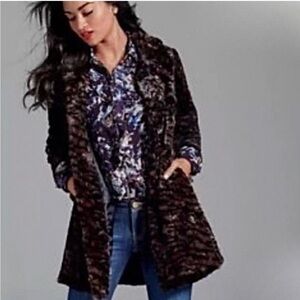 NWT CAbi Minka Animal Print 3 Button Pockets Faux Vegan Fur 3/4 Sleeves Coat